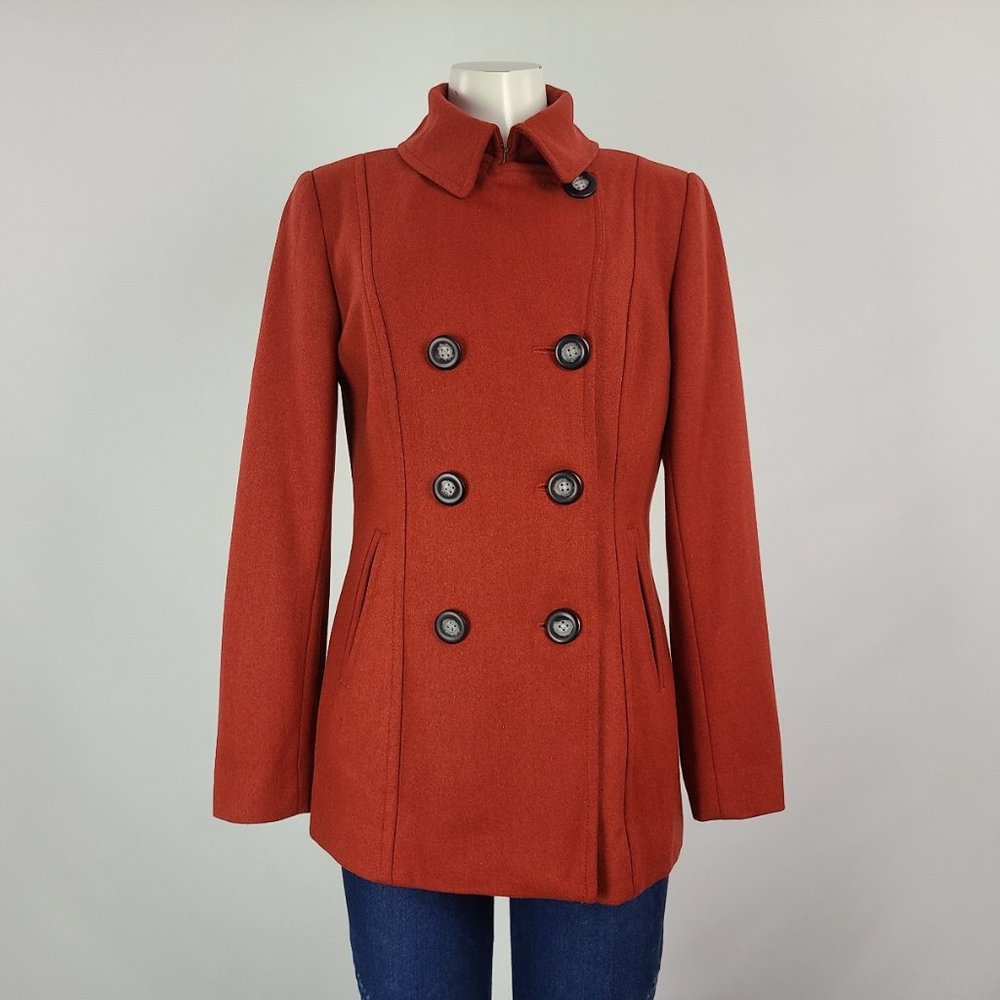Bob Timberlake Size M Wool Rust Colored Double Breasted Pea Coat